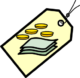 cost icon - image of tag with picture of coins and paper notes